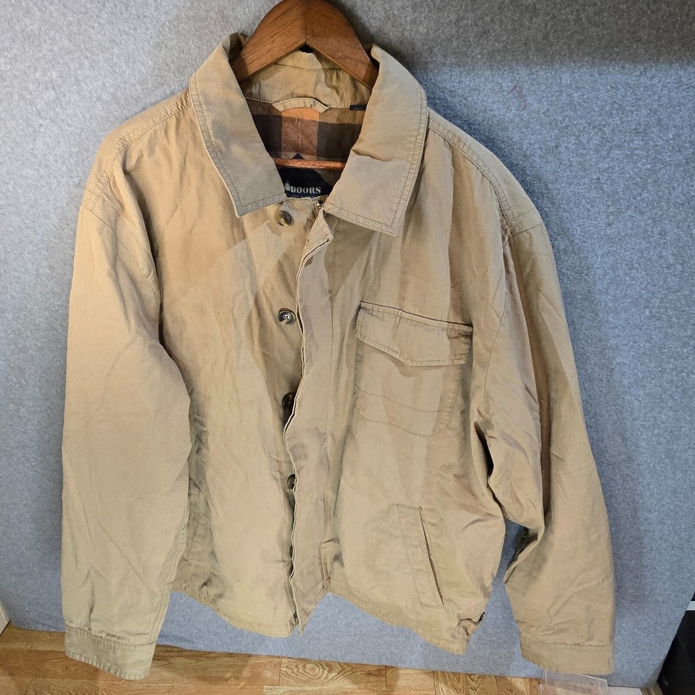 Roundtree and Yorke Casuals XL Jacket Plaid Lined Khaki Secure Inter Pocket